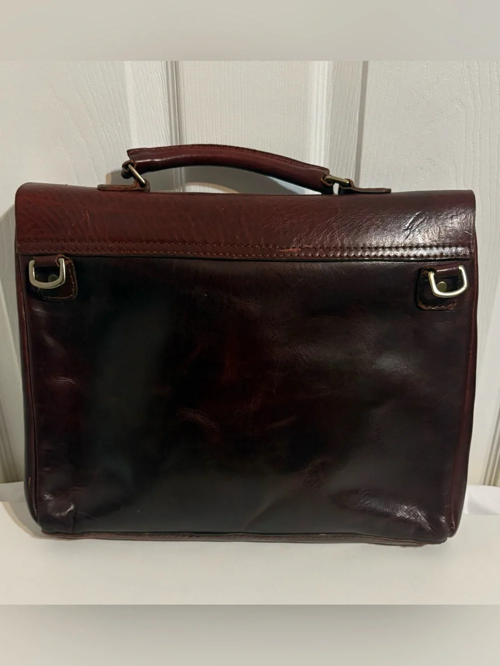 SANDAST LOS ANGELES Oxblood Leather Briefcase/Luxury Messenger Bag, Handmade USA